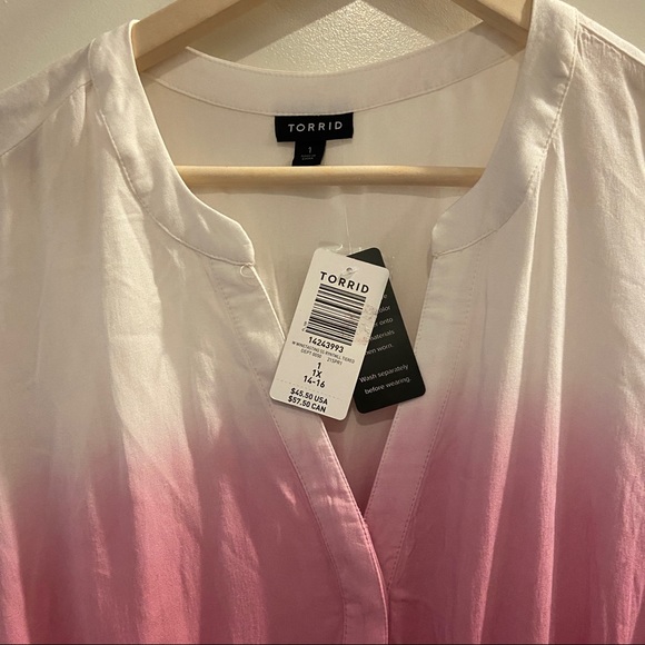 NWT torrid Lightweight Baby Doll Burgundy Dip Dye Tunic with Shirred Hem - Picture 10 of 12